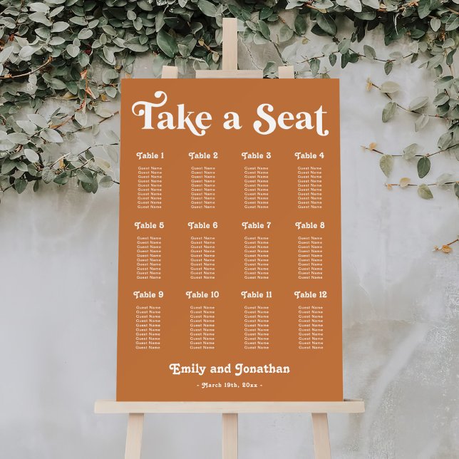 Burnt Orange Retro Boho Wedding Seating Chart Foam Board (Creator Uploaded)