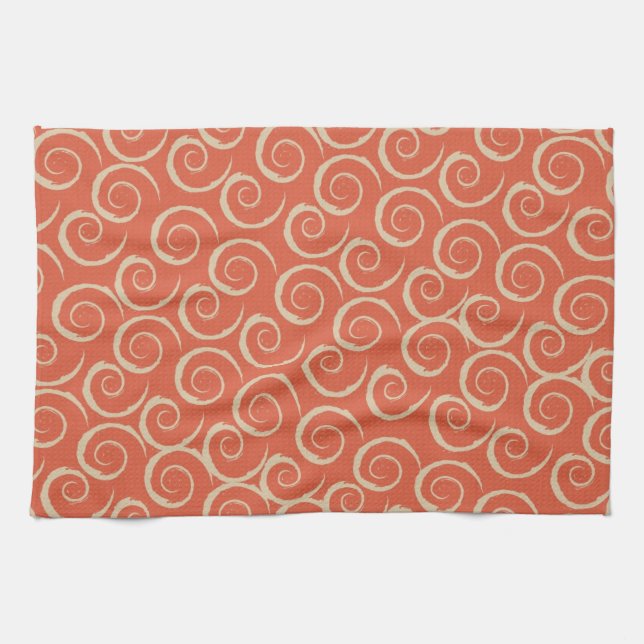 Burnt Orange Retro Swirl Pattern Towel (Horizontal)