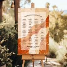 Burnt orange retro wedding seating chart