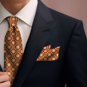 Burnt Orange Rhombus Diamonds Vintage Floral Men's Bandana