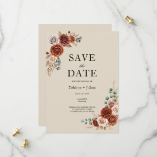Burnt Orange Rose and Pampas Grass Save the Date