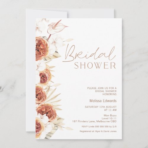 Burnt Orange Rose Boho Floral Bridal Shower Invitation
