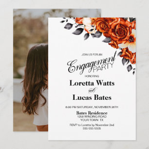 Burnt Orange Rose Floral Photo Engagement Party Invitation