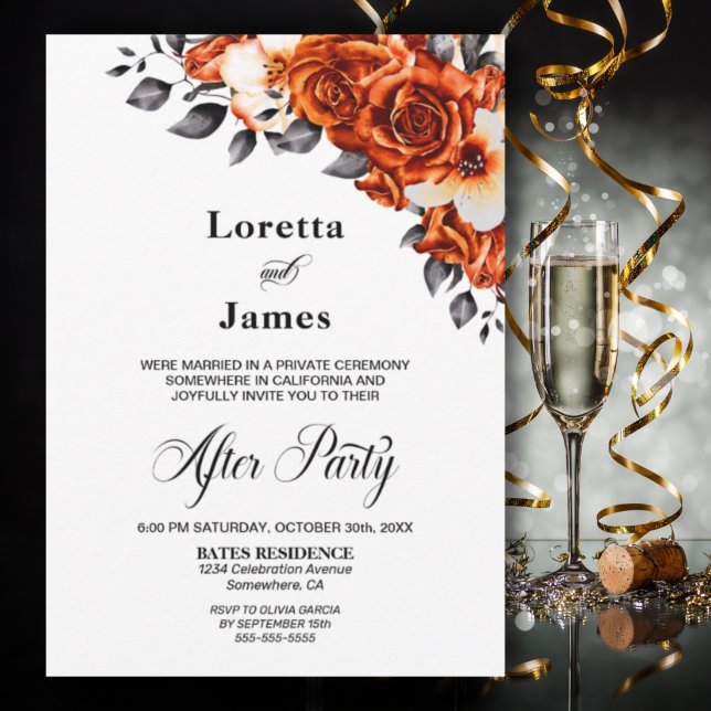 Burnt Orange Rose Floral Wedding Reception Invitation (Creator Uploaded)