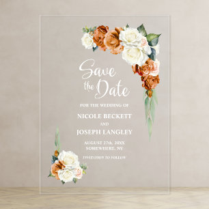 Burnt Orange Rose Floral Wedding Save the Date