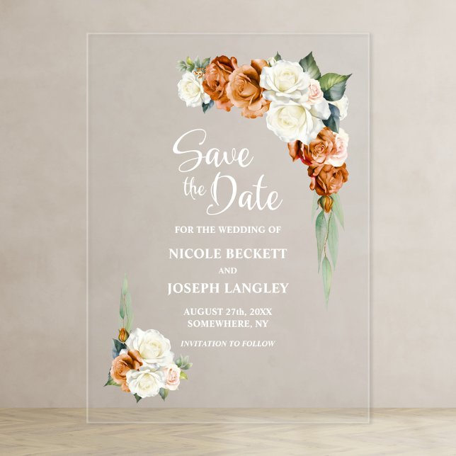 Burnt Orange Rose Floral Wedding Save the Date (Creator Uploaded)