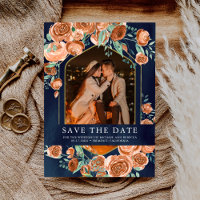 Burnt Orange Rose Terracotta Floral Navy Wedding