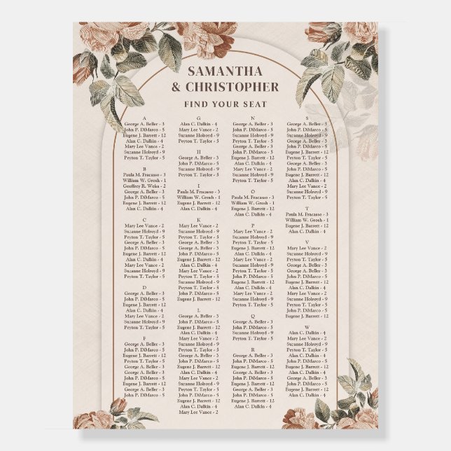 Burnt orange roses sage greenery boho arch foam board (Front)