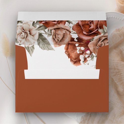 Burnt Orange Roses Terracotta Floral Envelope