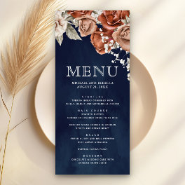 Burnt Orange Roses Terracotta Floral Navy Wedding Menu