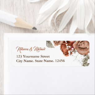 Burnt Orange Roses Terracotta Floral Wedding Label