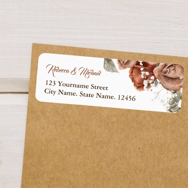 Burnt Orange Roses Terracotta Floral Wedding Label (Creator Uploaded)