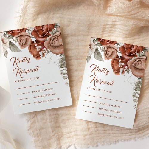 Burnt Orange Roses Terracotta Floral Wedding RSVP Card