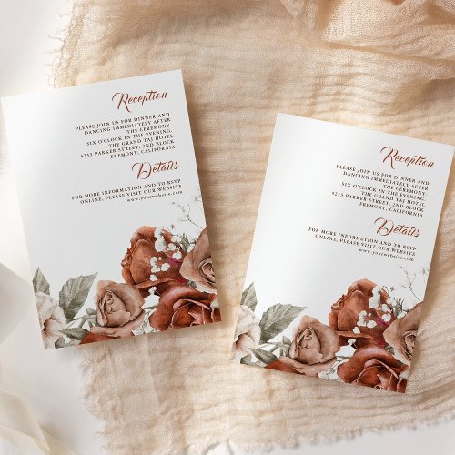 Burnt Orange Roses Terracotta Wedding Details Enclosure Card