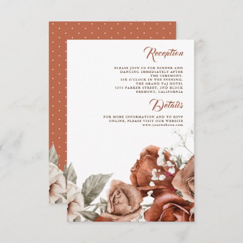 Burnt Orange Roses Terracotta Wedding Details Enclosure Card