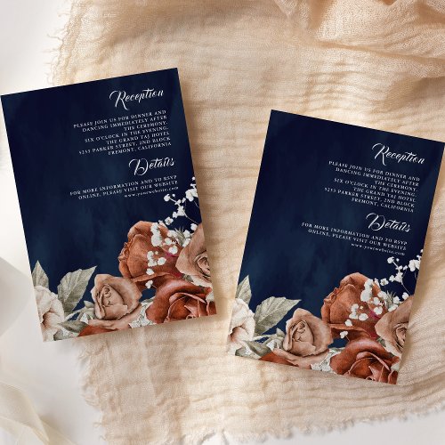 Burnt Orange Roses Terracotta Wedding Details Navy Enclosure Card