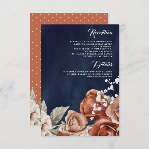 Burnt Orange Roses Terracotta Wedding Details Navy Enclosure Card