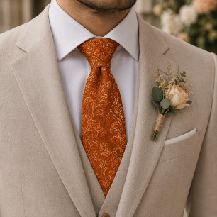 Burnt Orange Royal Floral Jacquard Neck Tie