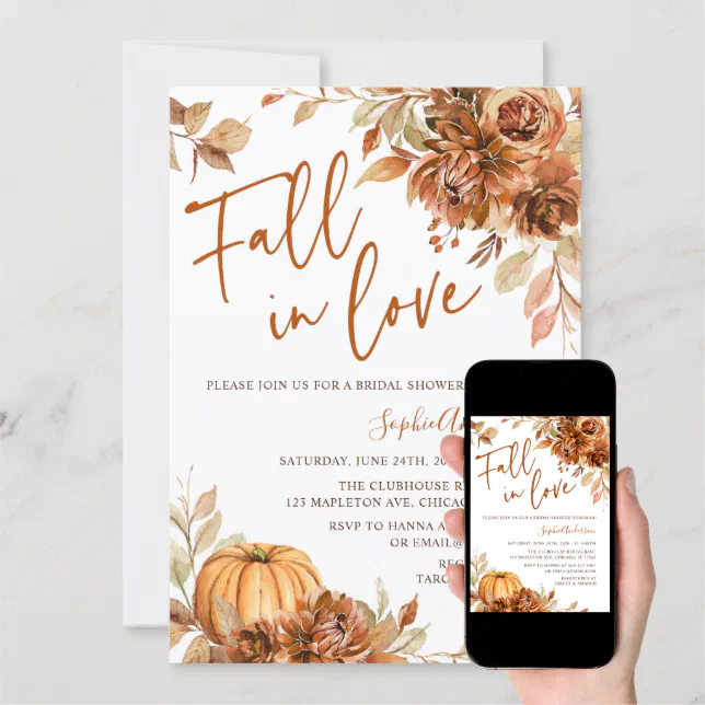 Burnt Orange Rust Boho Fall In Love Bridal Shower Invitation 