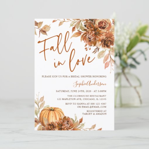 Burnt Orange Rust Boho Fall in Love Bridal Shower Invitation | Zazzle