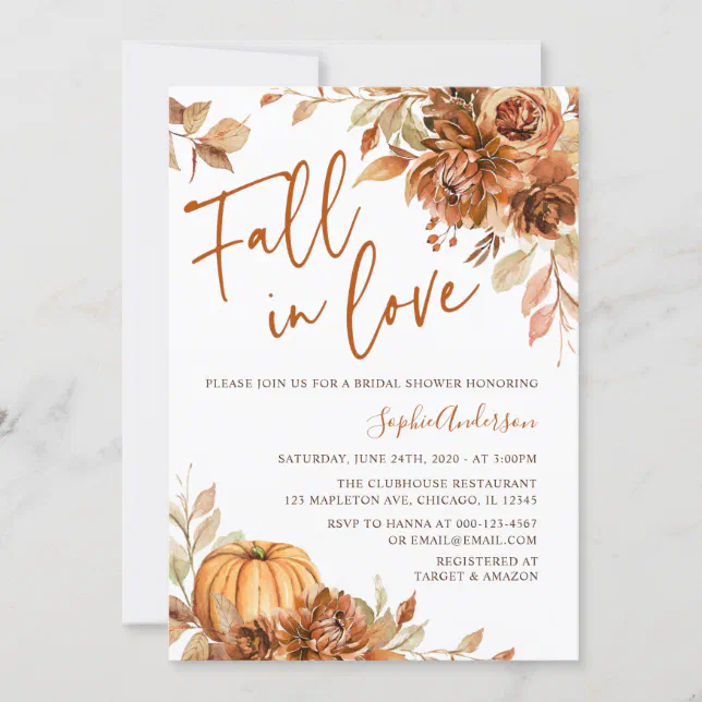 Burnt Orange Rust Boho Fall in Love Bridal Shower Invitation | Zazzle