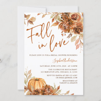 Burnt Orange Rust Boho Fall in Love Bridal Shower Invitation