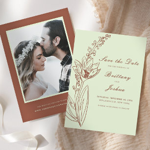 Burnt Orange Rust Boho Wildflower Photo Wedding Save The Date