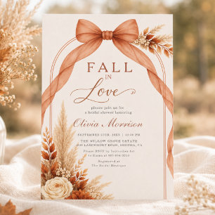 Burnt Orange Rust Bow Fall in Love Bridal Shower Invitation