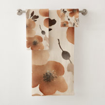 Burnt Orange Rust Brown Beige Watercolor Floral