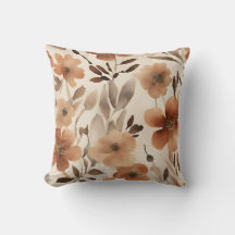Burnt Orange Rust Brown Beige Watercolor Floral