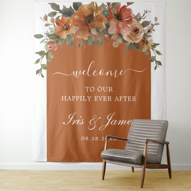 Burnt Orange Rust Copper Floral Wedding Backdrop (In Situ)