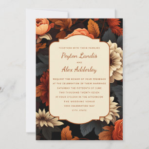 Burnt Orange Rust Cream Fall Floral Wedding Invitation