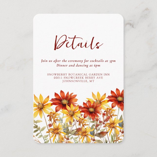 Burnt Orange Rust Floral Fall Wedding Enclosure Card (Front)