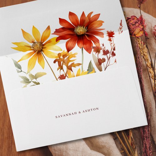 Burnt Orange Rust Floral Fall Wedding Envelope