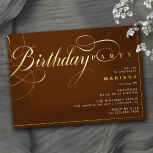 Burnt Orange Rust & Gold Elegant Formal Birthday Foil Invitation