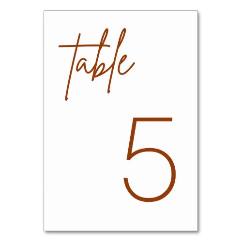 Burnt Orange Rust Minimalist Wedding Table Card