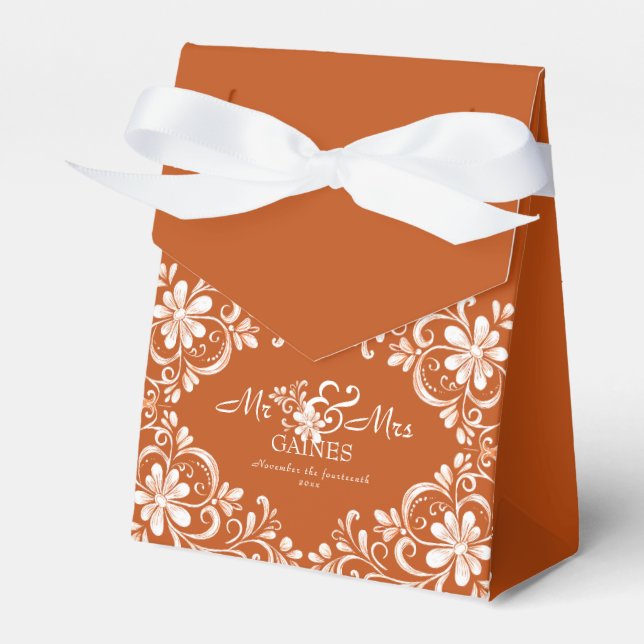 Burnt Orange Rust Mr & Mrs Wedding Favor Box (Front Side)