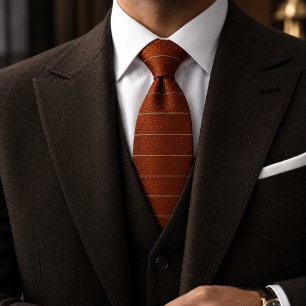 Burnt Orange Rust Textured Pinstripe Neck Tie
