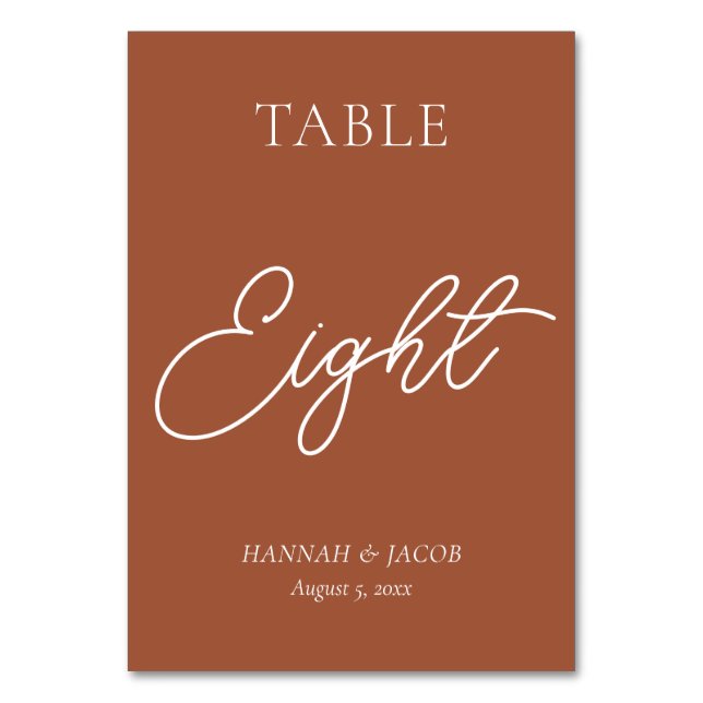 Burnt Orange Rust Wedding Eight Table Number (Front)