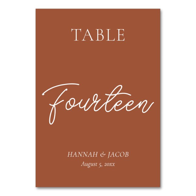 Burnt Orange Rust Wedding Fourteen Table Number (Front)