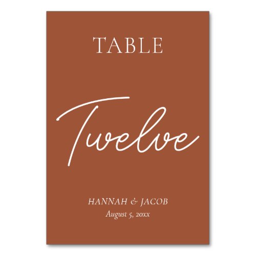 Burnt Orange Rust Wedding Twelve Table Number