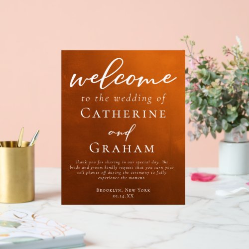 Burnt Orange Rustic Autumn Wedding Welcome Acrylic Sign