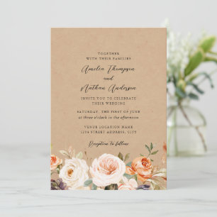 Burnt Orange Rustic Botanical Florals Wedding Invitation