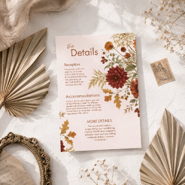 Burnt Orange Rustic Fall Leaves Wedding Details Enclosure Card (Creator Uploaded)