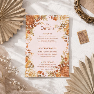Burnt Orange Rustic Fall Leaves Wedding Details Enclosure Card