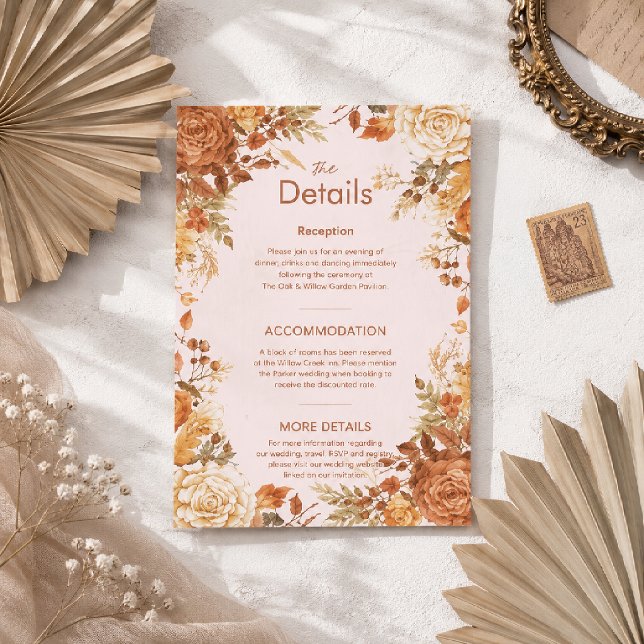 Burnt Orange Rustic Fall Leaves Wedding Details Enclosure Card (Creator Uploaded)