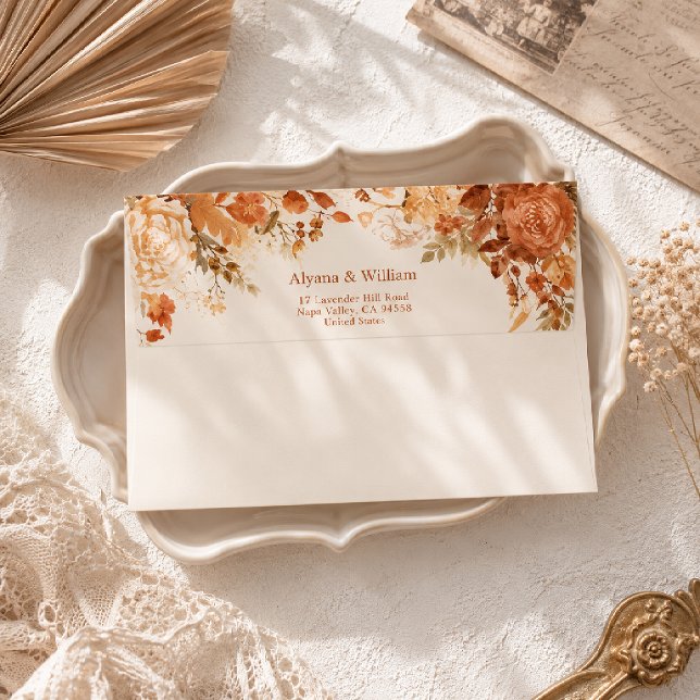 Burnt Orange Rustic Fall Leaves Wedding Envelope (Creator Uploaded)
