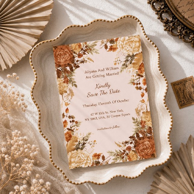Burnt Orange Rustic Fall Leaves Wedding Save The Date (Creator Uploaded)