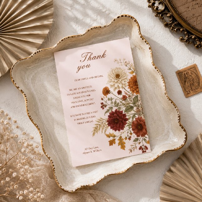 Burnt Orange Rustic Fall Leaves Wedding Thank You Card (Creator Uploaded)