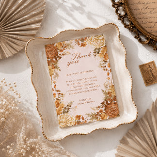 Burnt Orange Rustic Fall Leaves Wedding Thank You Card